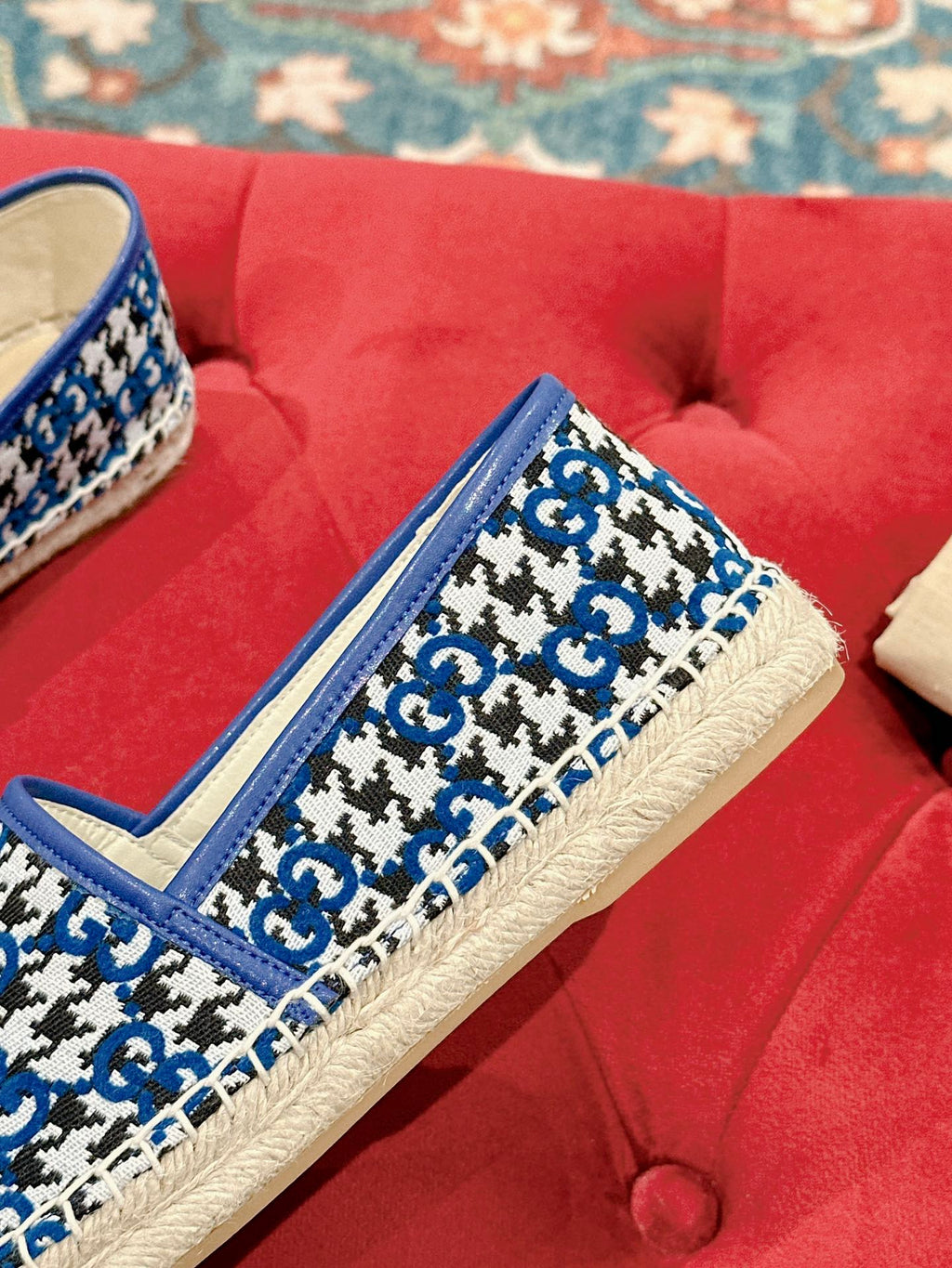 GUCCI ESPADRILLE LOAFER COBALT AND BLACK CANVAS