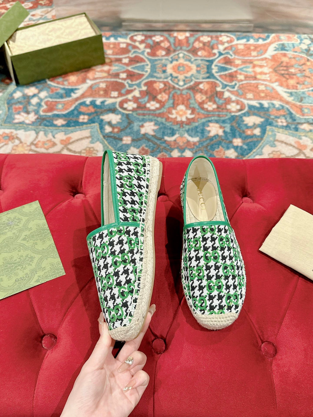 GUCCI ESPADRILLE LOAFER GREEN CANVAS