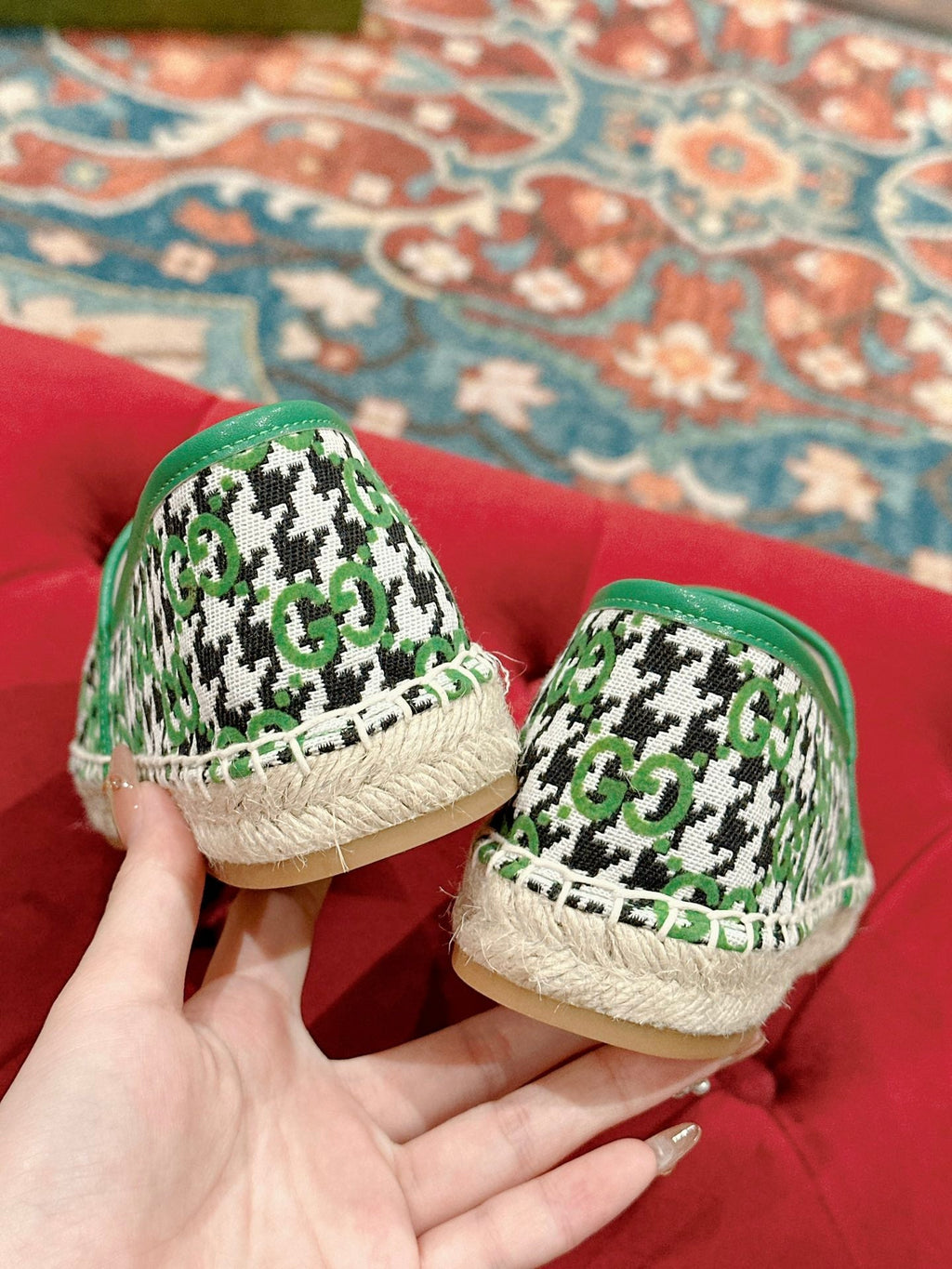 GUCCI ESPADRILLE LOAFER GREEN CANVAS