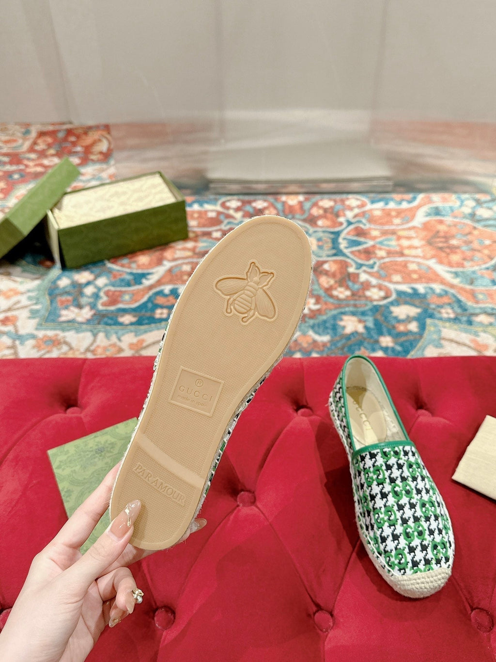 GUCCI ESPADRILLE LOAFER GREEN CANVAS