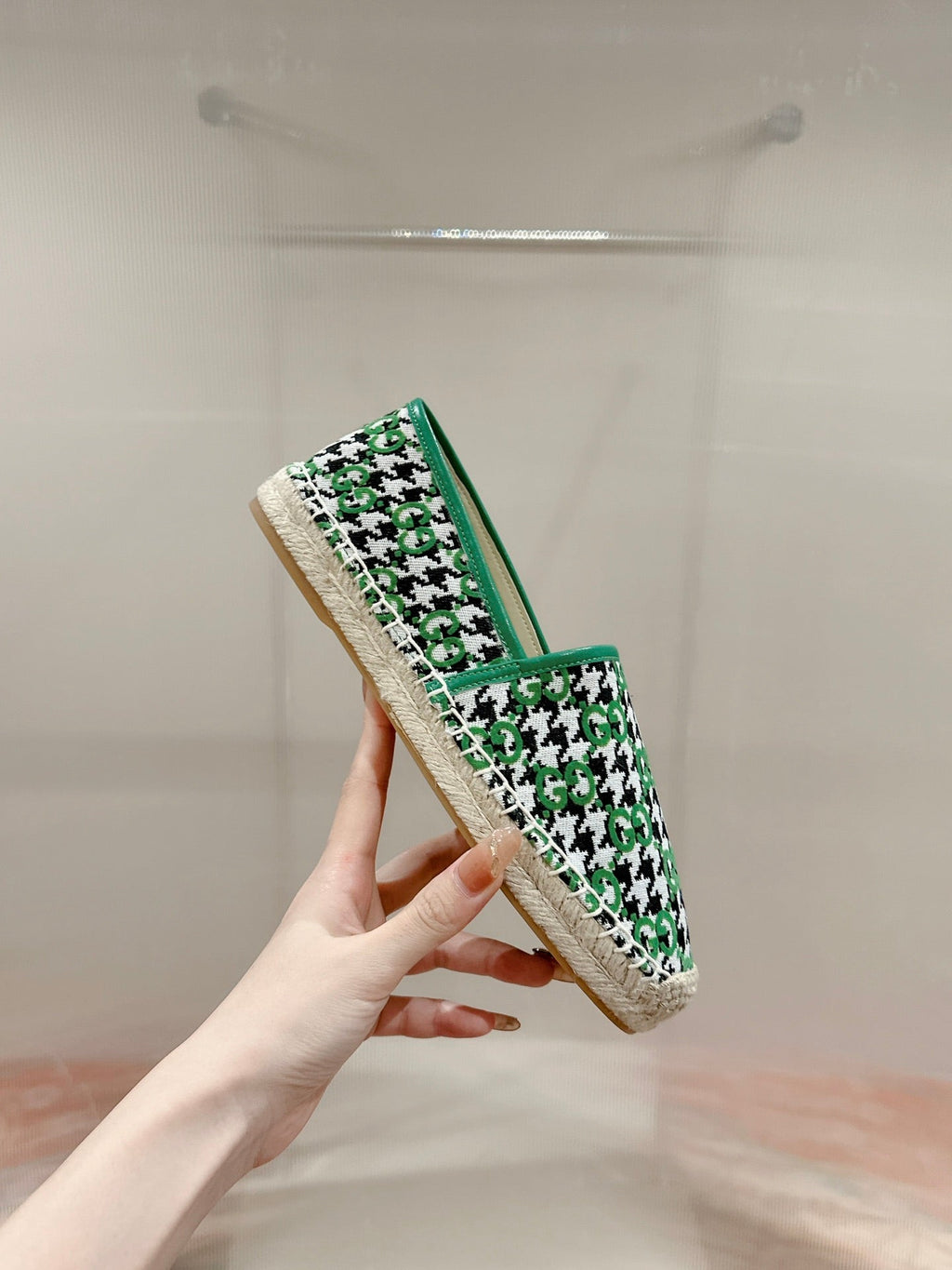 GUCCI ESPADRILLE LOAFER GREEN CANVAS