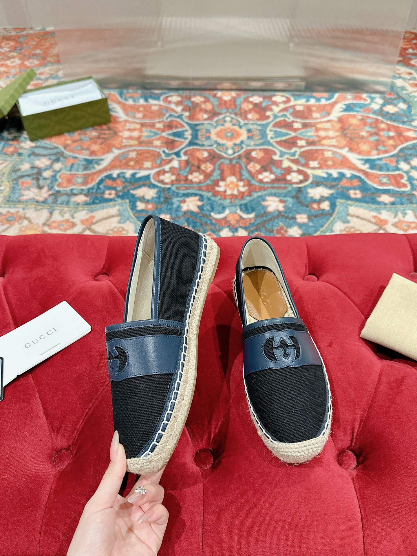 GUCCI ESPADRILLES SLIP - ON BLACK CANVAS