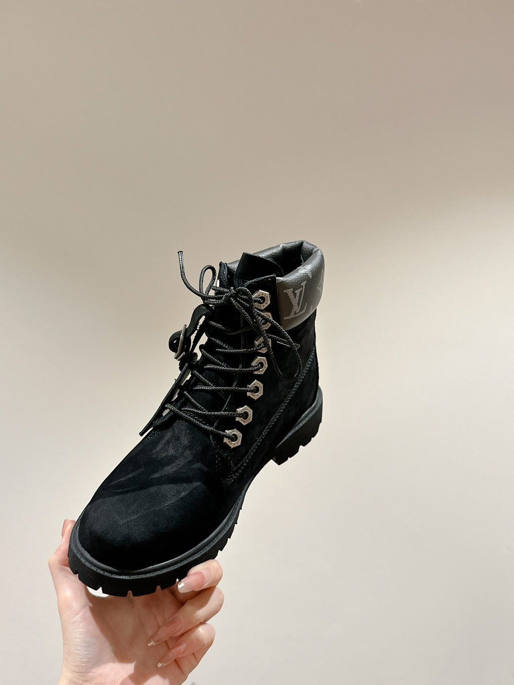 LOUIS VUITTON LV X TIMBERLAND ANKLE BOOT IN BLACK SUEDE
