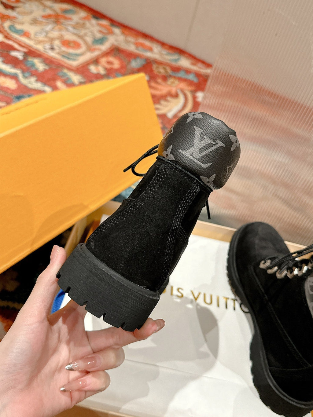 LOUIS VUITTON LV X TIMBERLAND ANKLE BOOT IN BLACK SUEDE