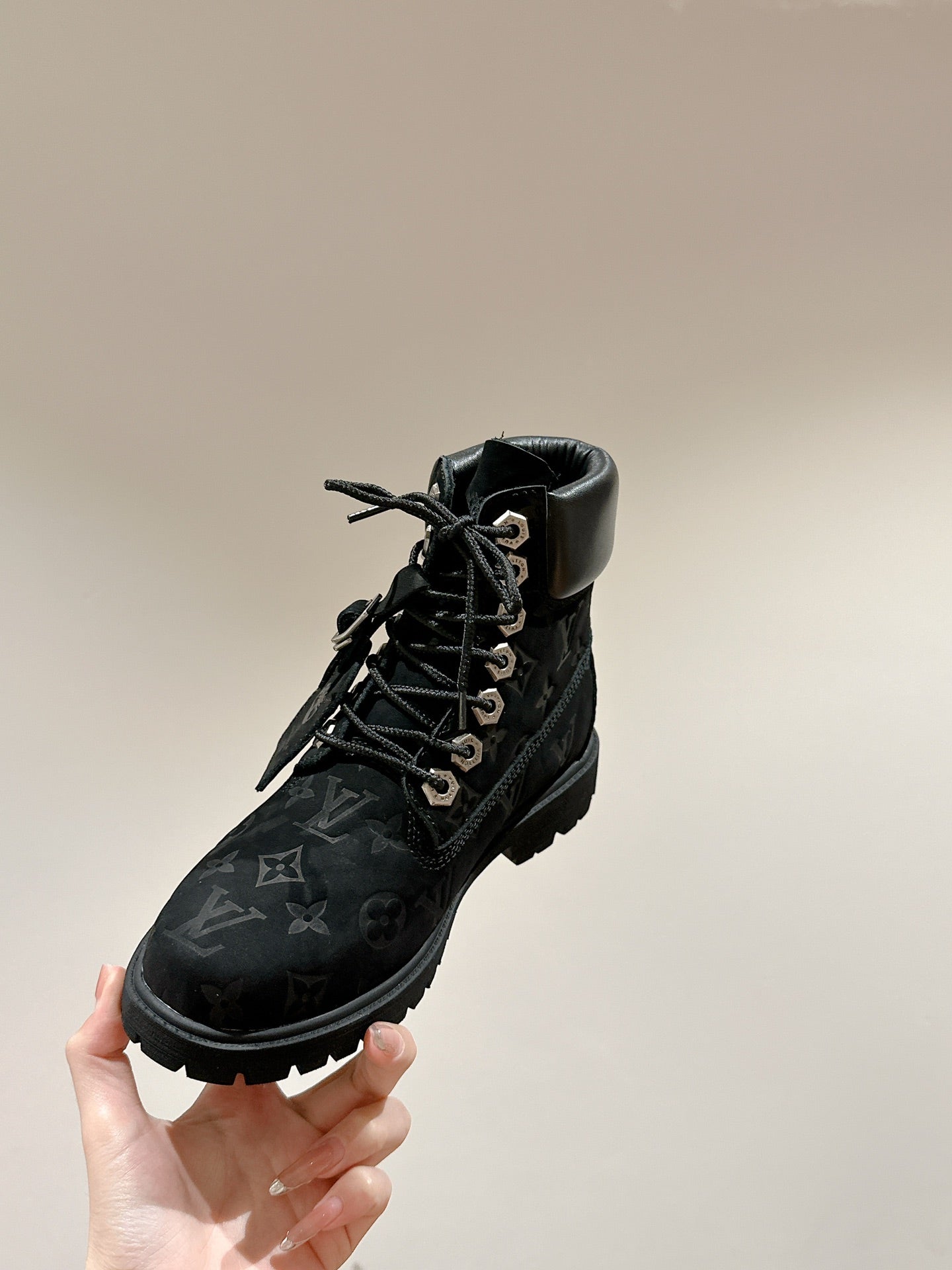 LOUIS VUITTON LV X TIMBERLAND ANKLE BOOT IN BLACK MONOGRAM SUEDE