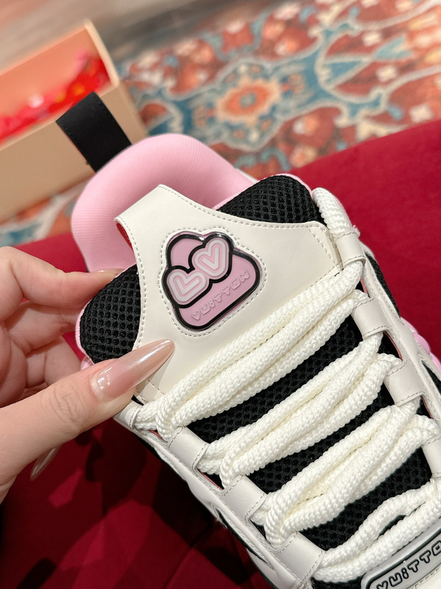 LOUIS VUITTON LV SKATE SNEAKER IN WHITE MIX BLACK AND LIGHT PINK CALFSKIN