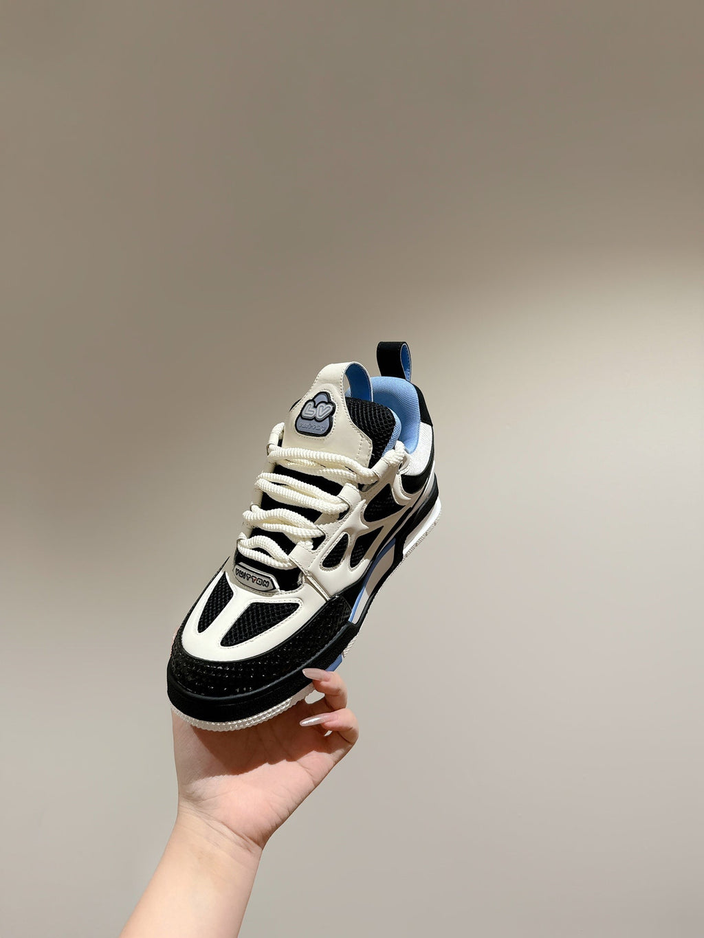 LOUIS VUITTON LV SKATE SNEAKER IN WHITE MIX BLACK AND SKY BLUE CALFSKIN