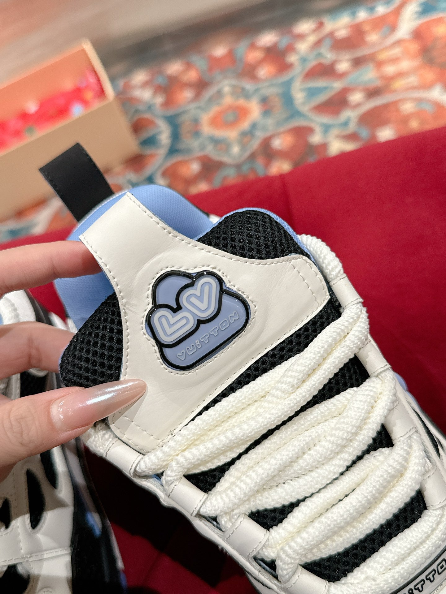 LOUIS VUITTON LV SKATE SNEAKER IN WHITE MIX BLACK AND SKY BLUE CALFSKIN