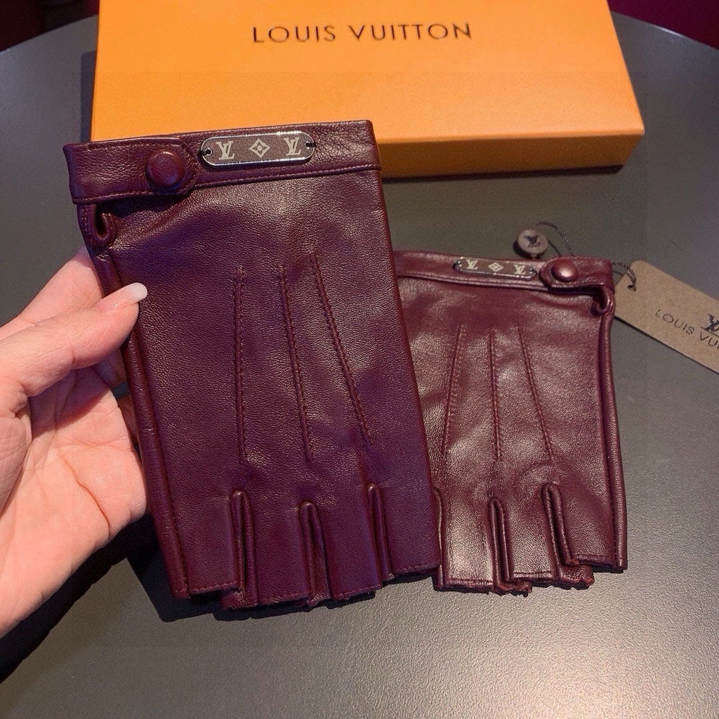 LOUIS VUITTON FINGERLESS GLOVES IN GARNET RED LAMBSKIN 453645