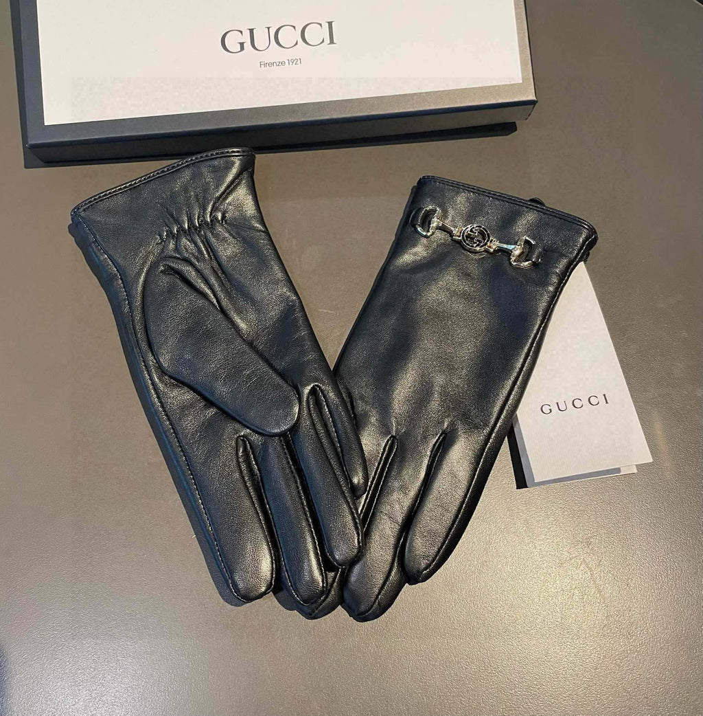 GUCCI TOUCHSCREEN GLOVES IN BLACK LAMBSKIN AND CASHMERE LINING 462259