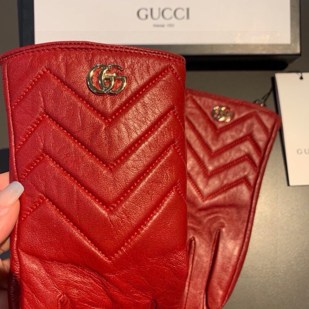 GUCCI TOUCHSCREEN GLOVES IN RED LAMBSKIN AND FABRIC LINING 463860