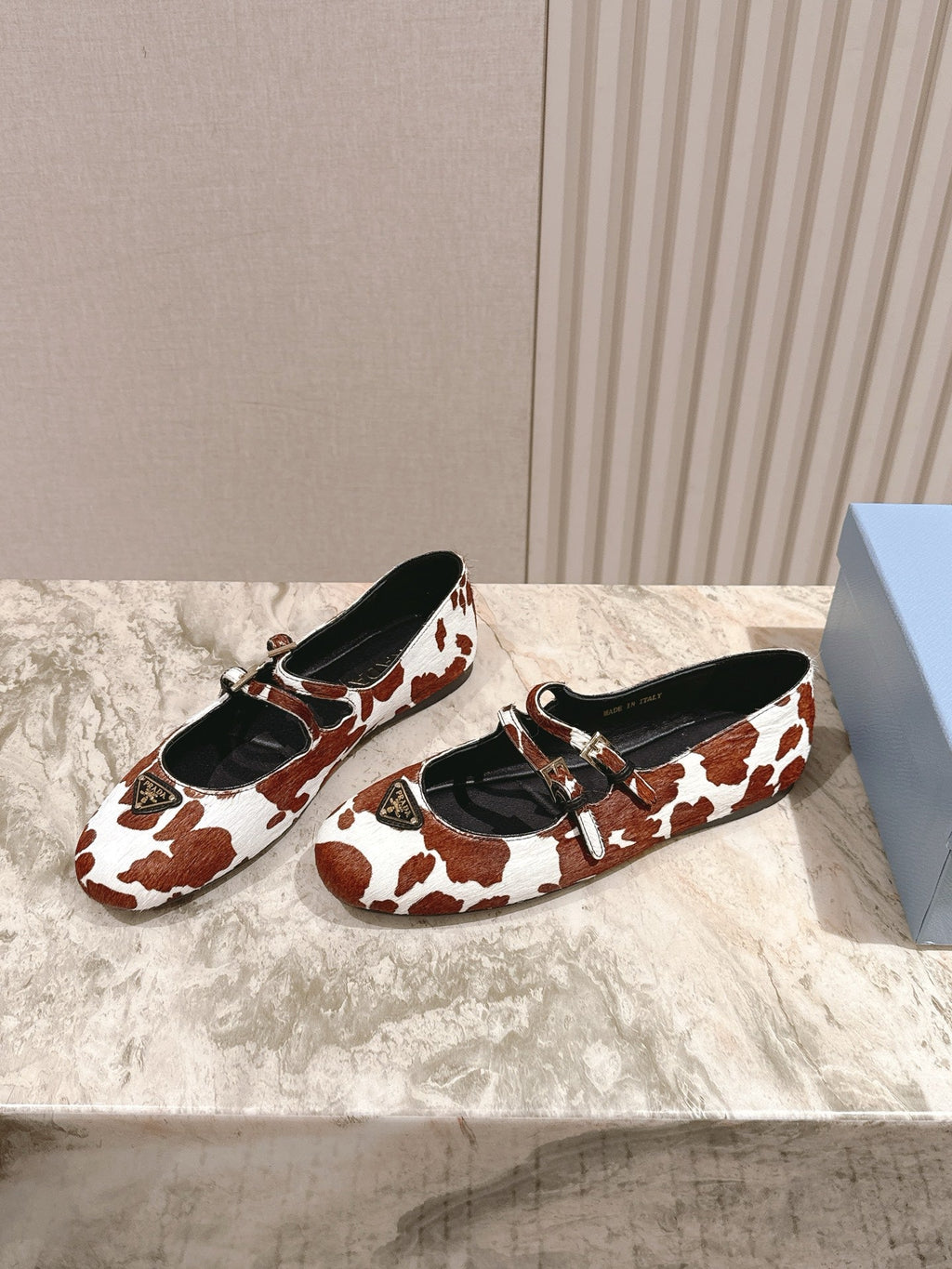 PRADA 25S CRYSTAL EMBELLISHED BALLERINA IN WHITE AND RK BROWN FUR