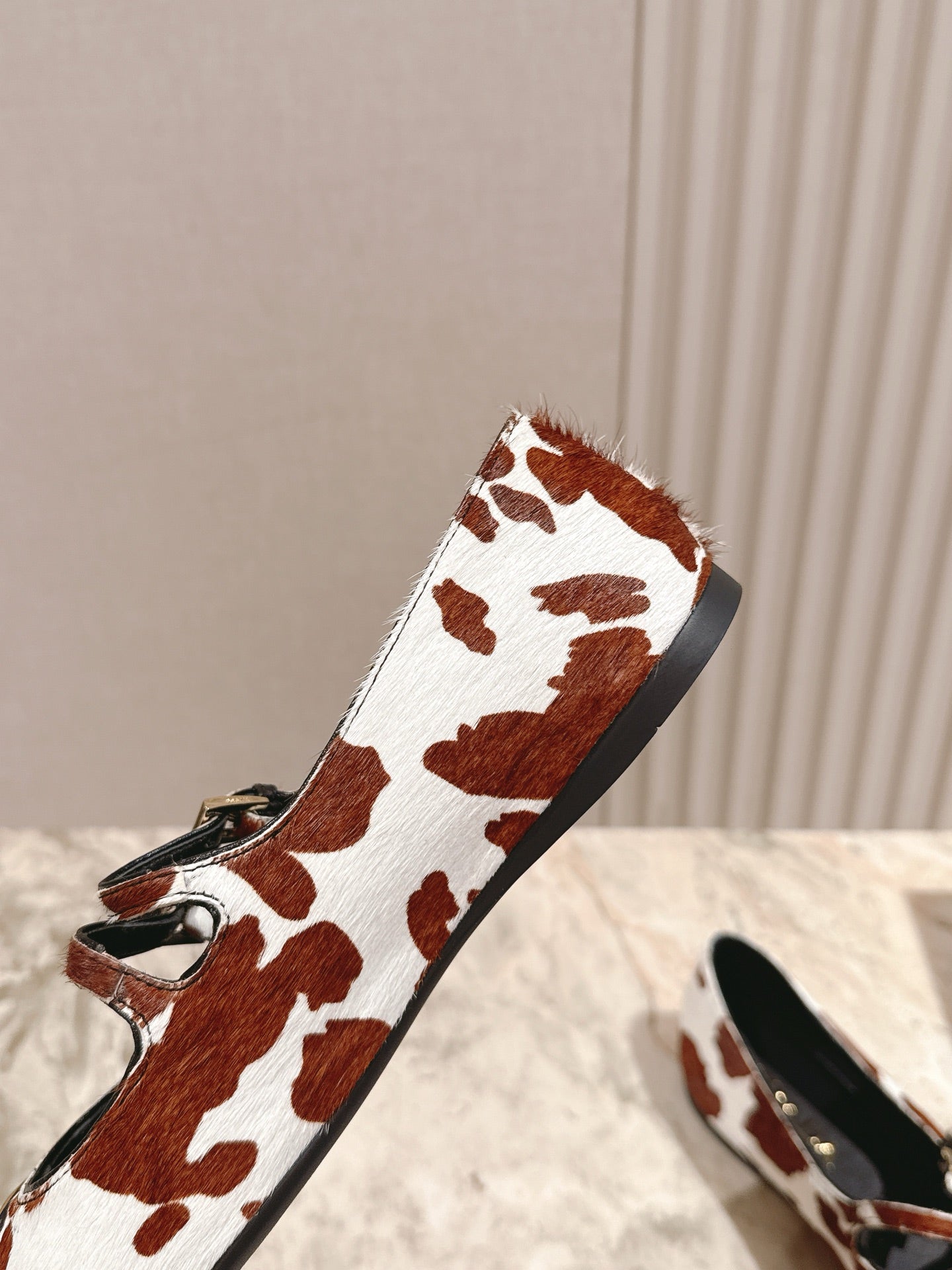 PRADA 25S CRYSTAL EMBELLISHED BALLERINA IN WHITE AND RK BROWN FUR