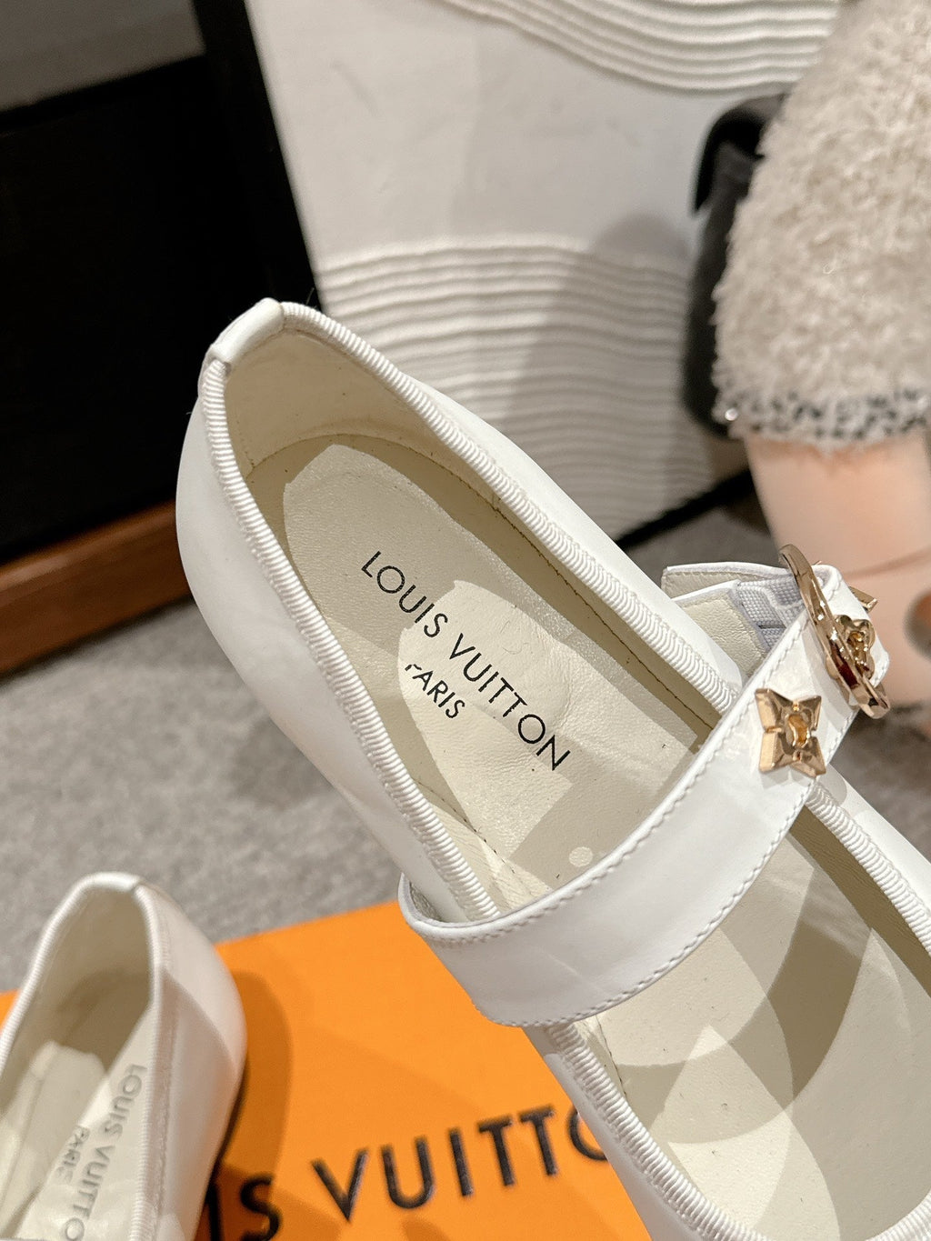 LOUIS VUITTON MARY JANE SHOES IN WHITE SHEEPSKIN