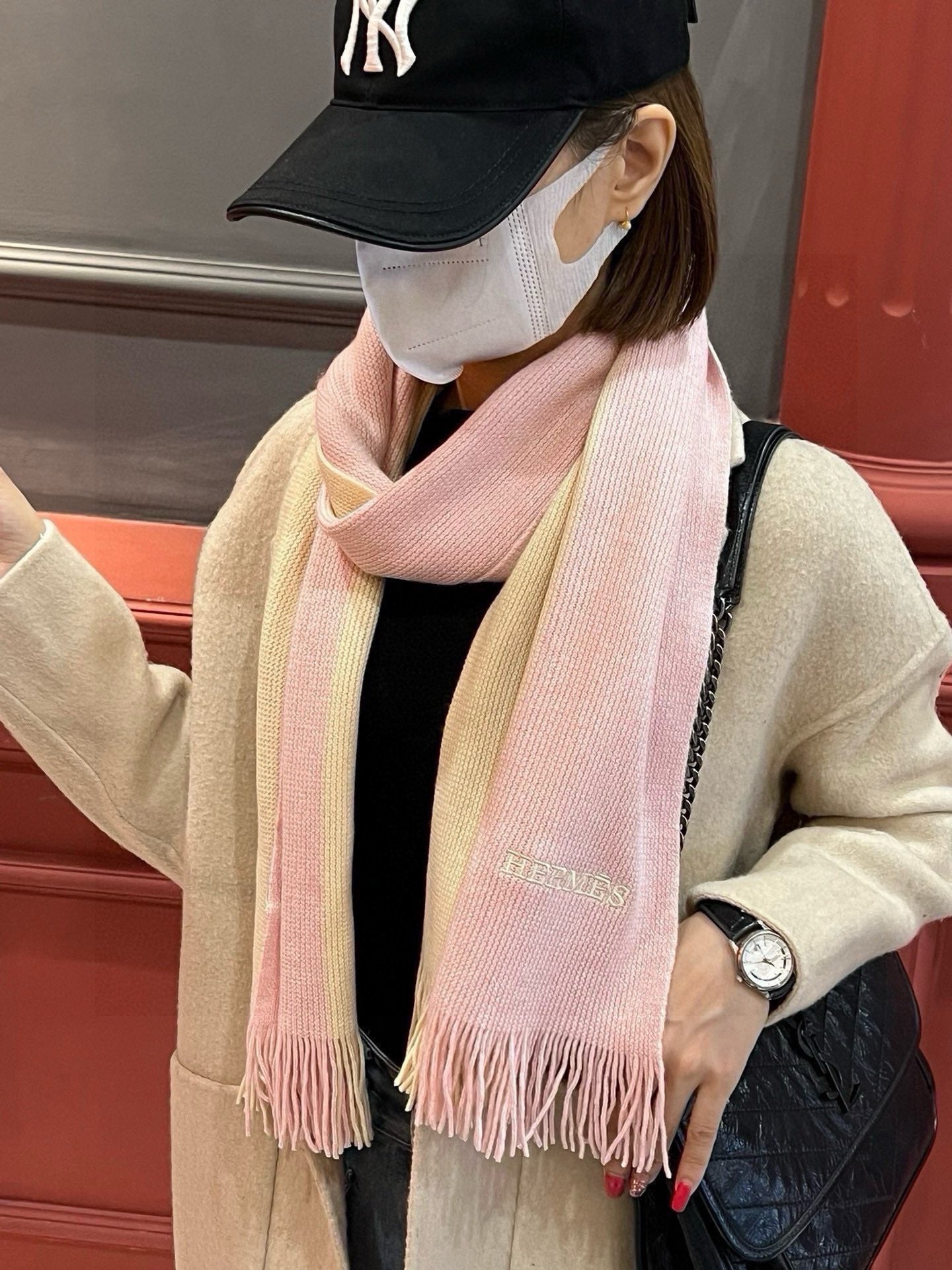 HERMES HIGH-END SCARF 180 IN LIGHT PINK MIX BEIGE CASERE