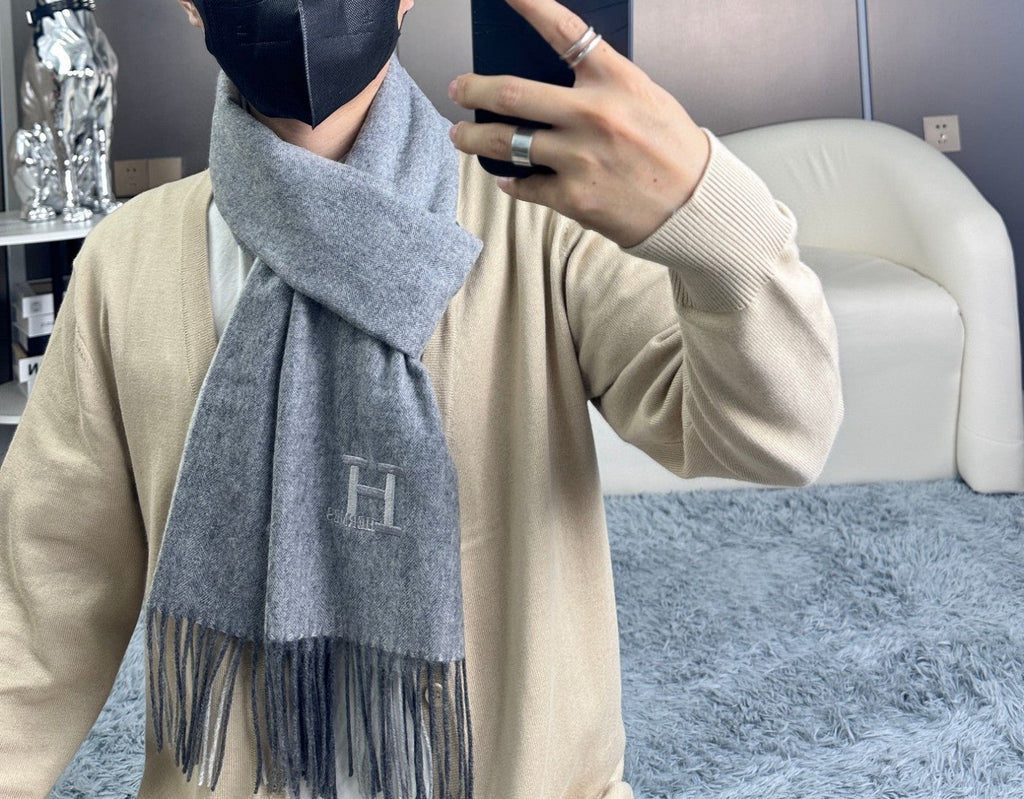 HERMES SCARF 190 CM IN DOVE GRAY CASERE 364768