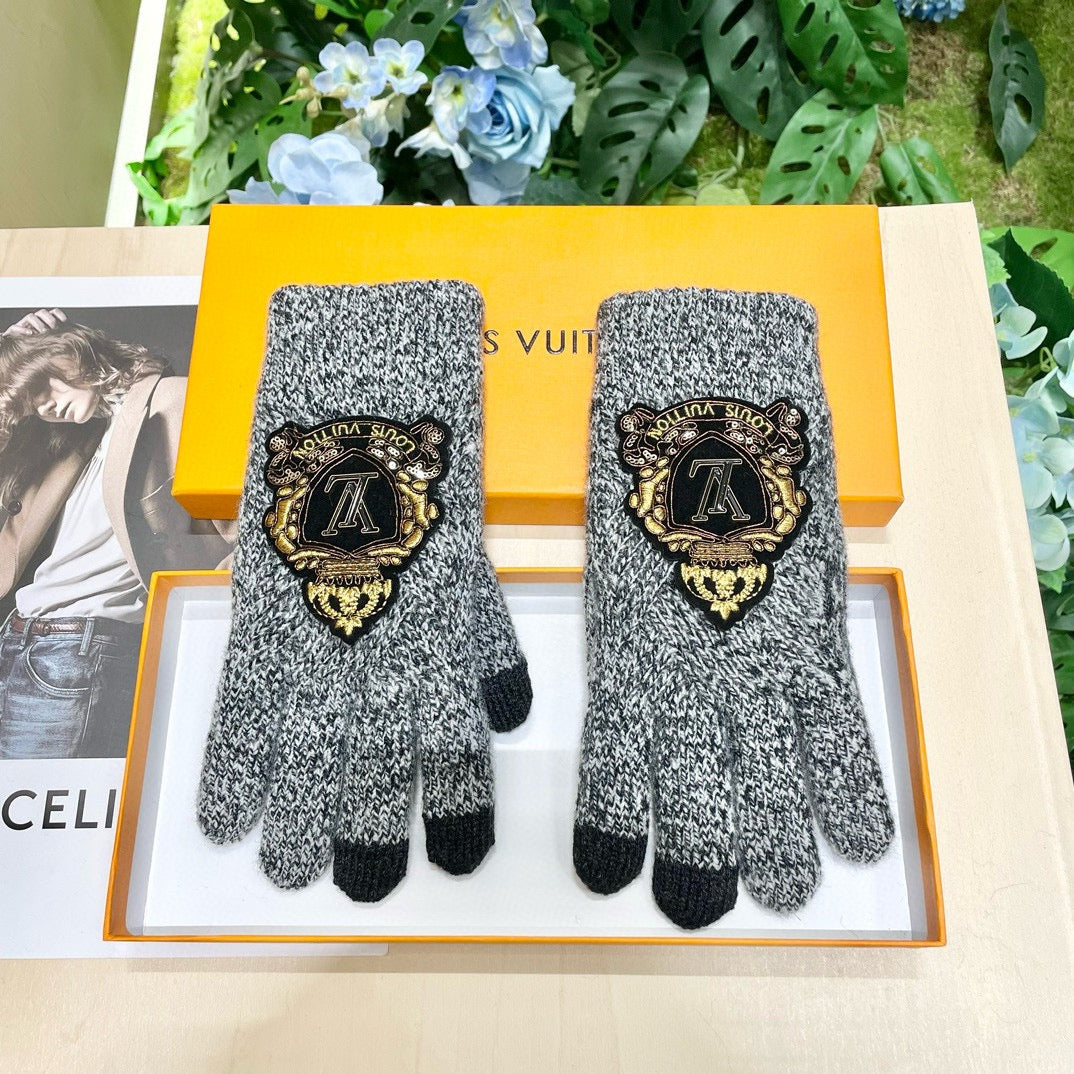 LOUIS VUITTON TOUCHSCREEN GLOVES IN STEEL GRAY WOOL 454594