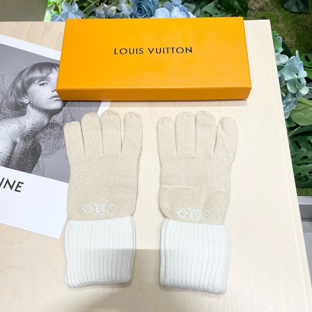 LOUIS VUITTON GLOVES IN BEIGE CREAM MIX WHITE WOOL 458547