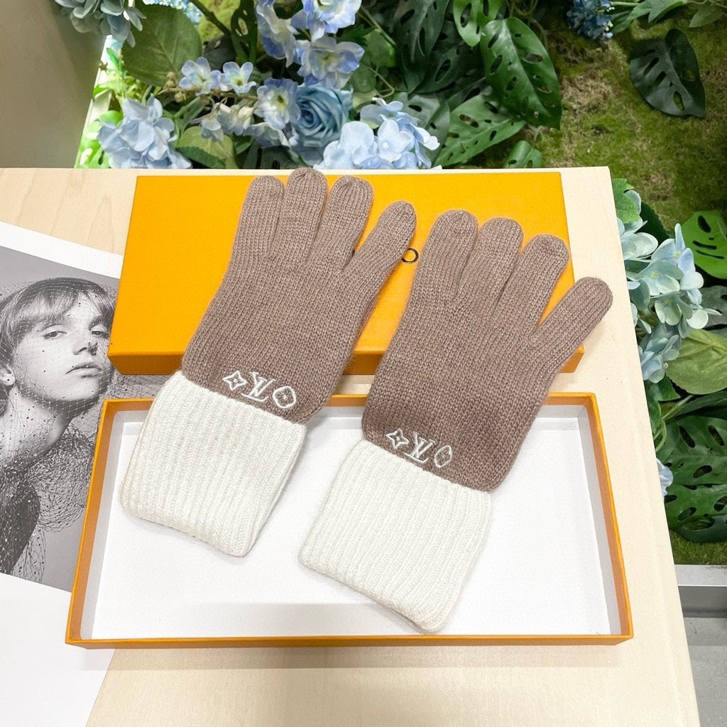LOUIS VUITTON GLOVES IN LIGHT BROWN MIX WHITE WOOL 458549