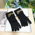 CHANEL GLOVES IN BLACK WOOL WITH YELLOW LOGO 465778