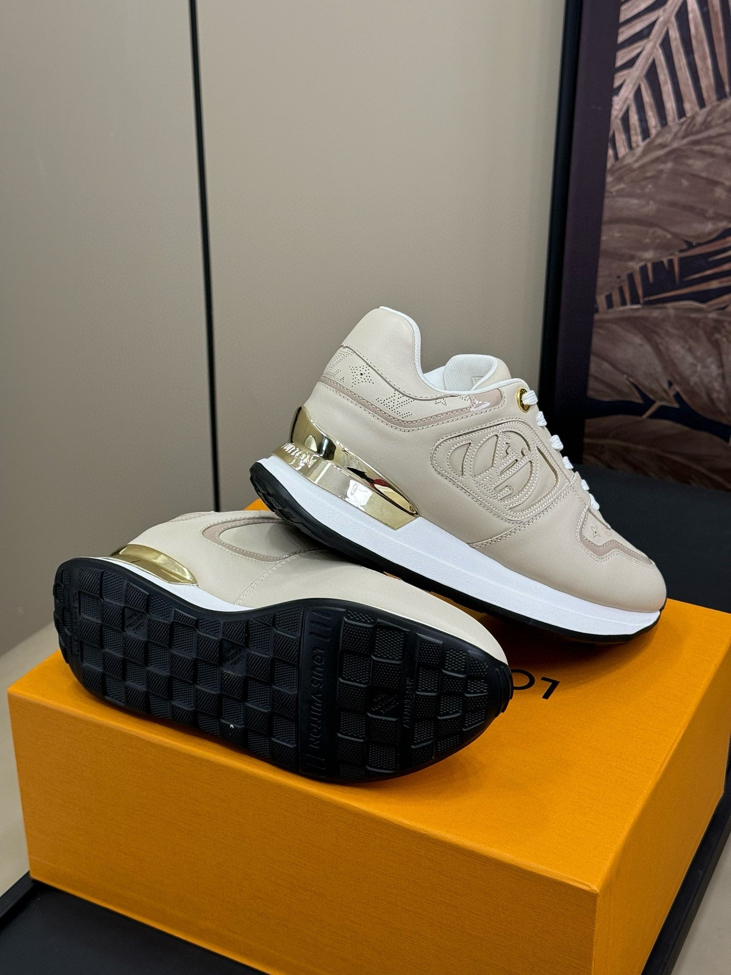 LOUIS VUITTON LV NEO RUN AWAY SNEAKER IN KHAKI TAN CALFSKIN