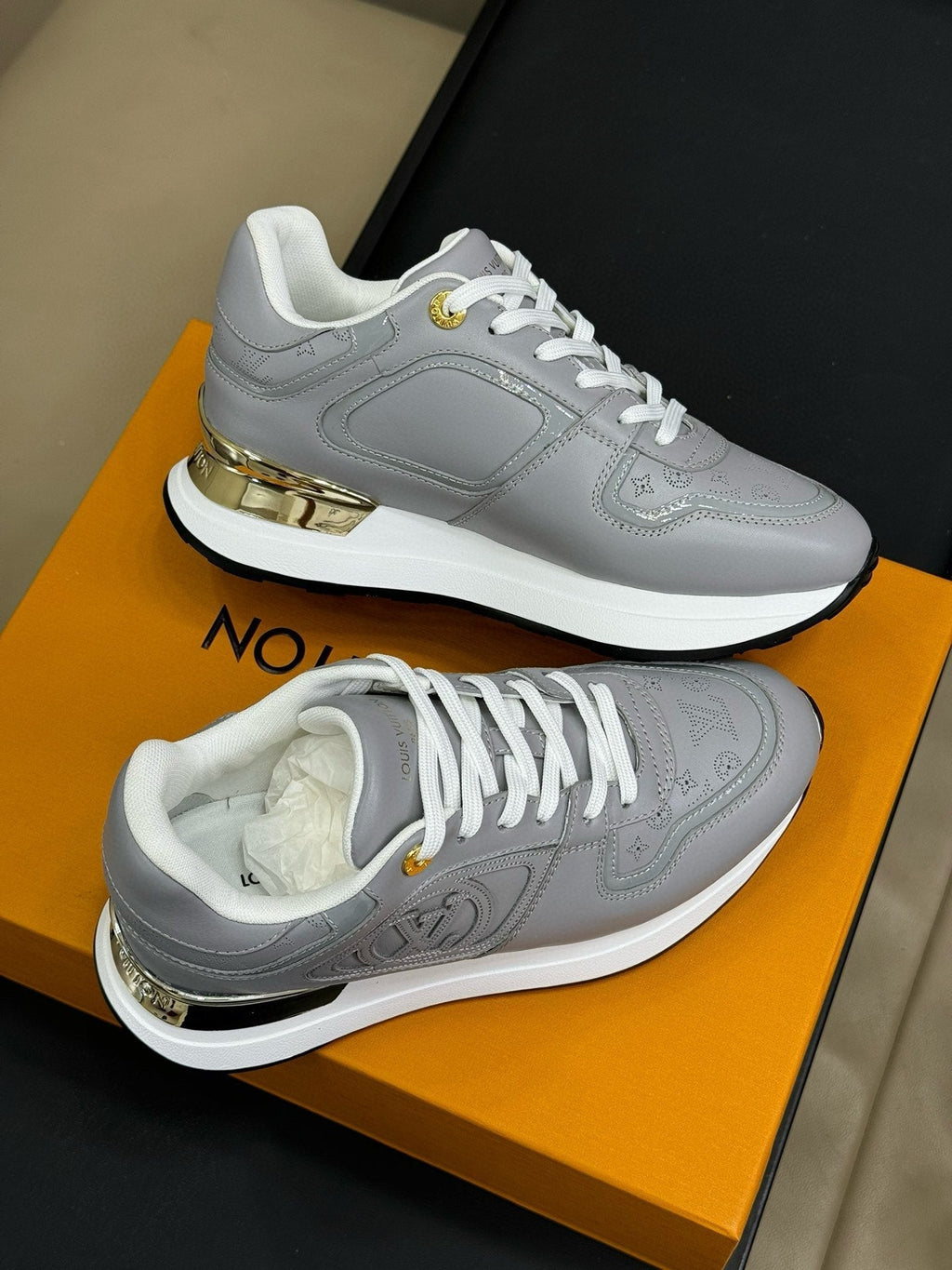 LOUIS VUITTON LV NEO RUN AWAY SNEAKER IN STEEL GRAY CALFSKIN