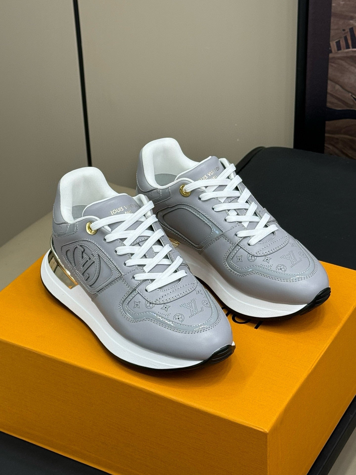 LOUIS VUITTON LV NEO RUN AWAY SNEAKER IN STEEL GRAY CALFSKIN