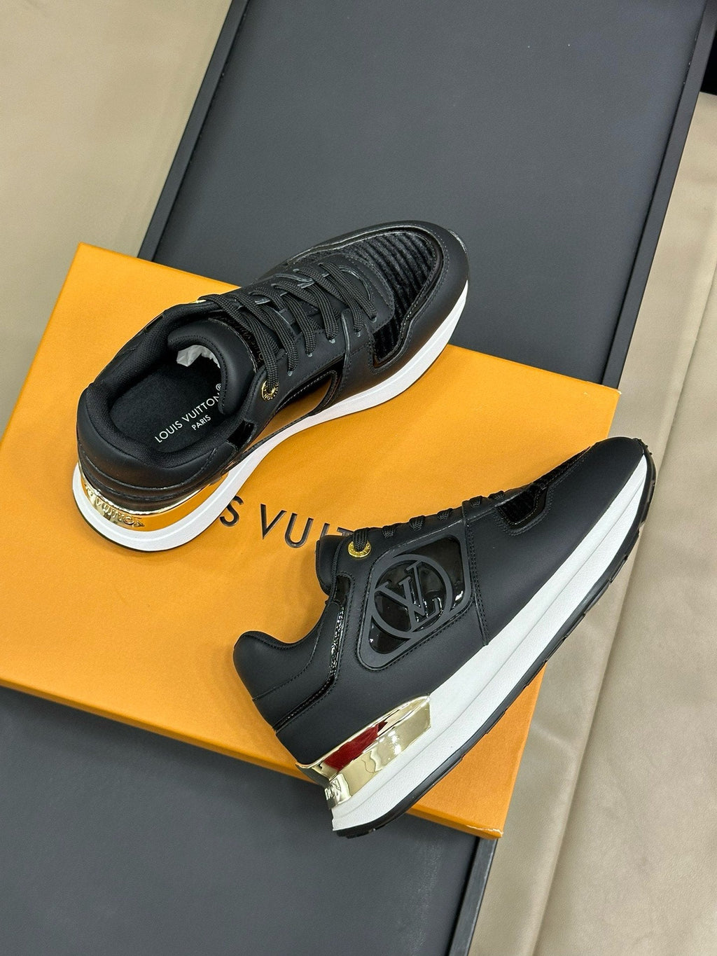 LOUIS VUITTON LV NEO RUN AWAY SNEAKER IN BLACK CALFSKIN