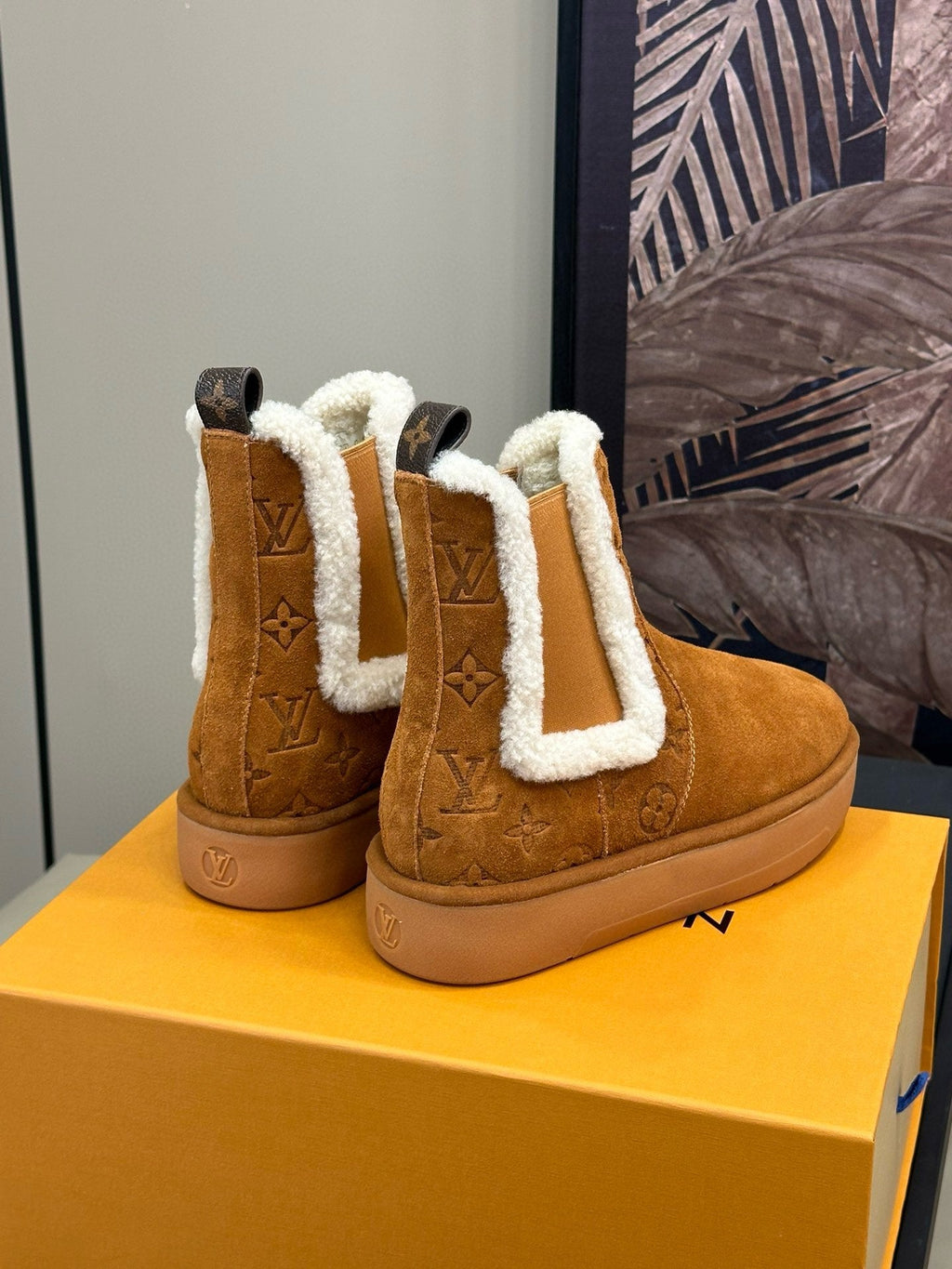 LOUIS VUITTON ASPEN CHELSEA ANKLE BOOTS IN BRONZE BROWN MONOGRAM-DEBOSSED SUEDE
