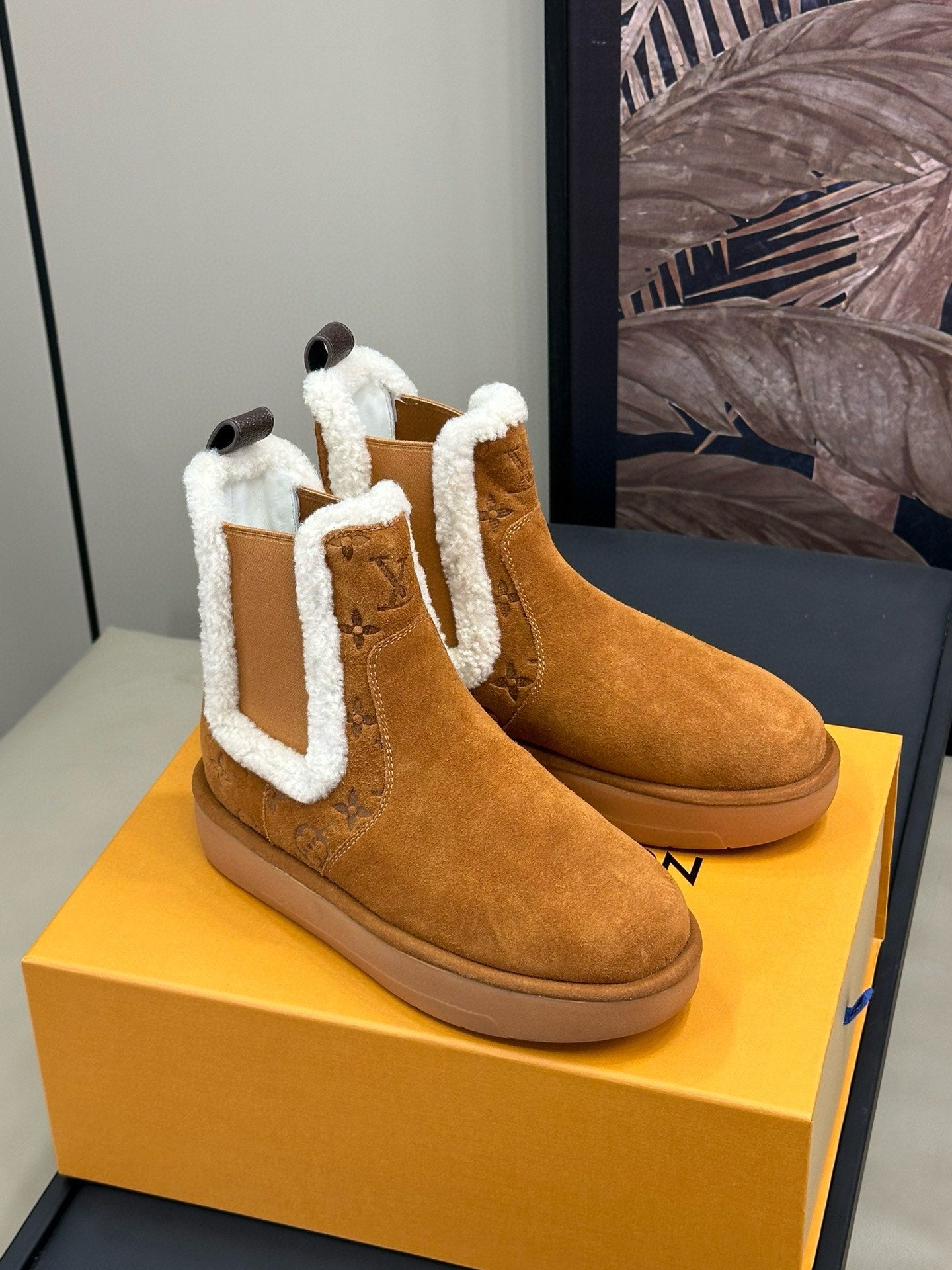 LOUIS VUITTON ASPEN CHELSEA ANKLE BOOTS IN BRONZE BROWN MONOGRAM-DEBOSSED SUEDE