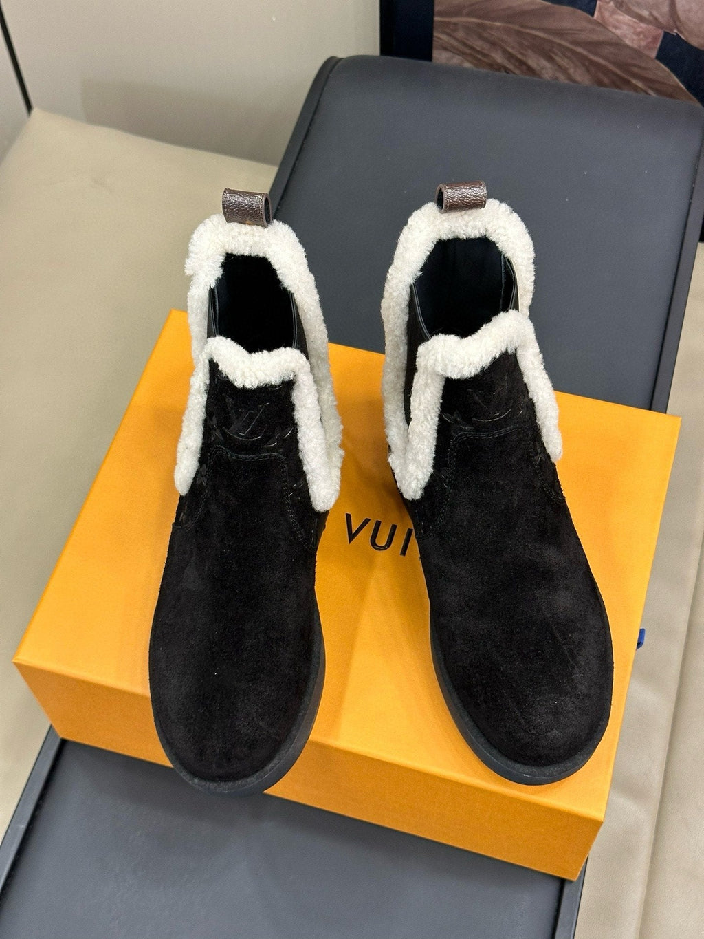 LOUIS VUITTON ASPEN CHELSEA ANKLE BOOTS IN BLACK MONOGRAM-DEBOSSED SUEDE