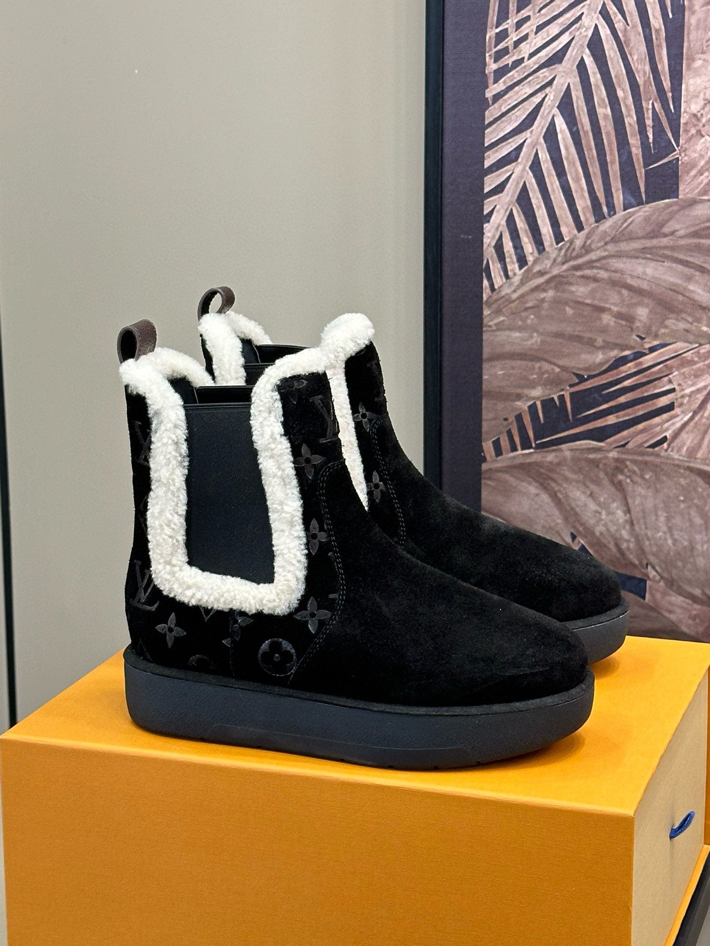 LOUIS VUITTON ASPEN CHELSEA ANKLE BOOTS IN BLACK MONOGRAM-DEBOSSED SUEDE