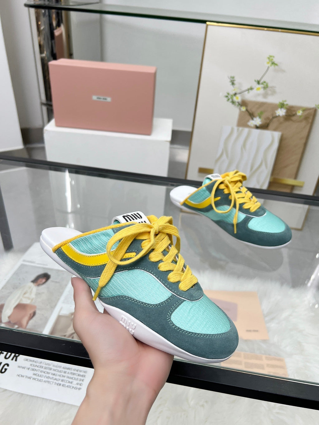 GYMNASIUM SNEAKERS MULES PERSIAN SUEDE AND DARK GREEN TECHNICAL FABRIC