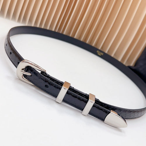 CELINE Small Western Belt 18mm Black Patent Embossed Calfskin Shw