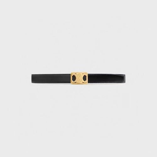CELINE CL MEDIUM 25 MM REVERSIBLE FRAMED TRIOMPHE BELT BLACK AND BRONZE BROWN CALFSKIN GOLD HARDWARE