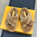 LOUIS VUITTON LV WOMEN'S SUNSET COMFORT FLAT MULE IN CAMEL BROWN FLEECE
