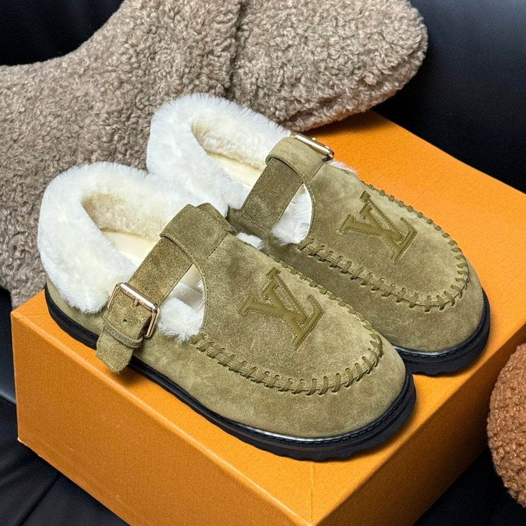 LOUIS VUITTON COLORADO COMFORT MARY JANE IN SAND BEIGE SUEDE AND SHEARLING LINING