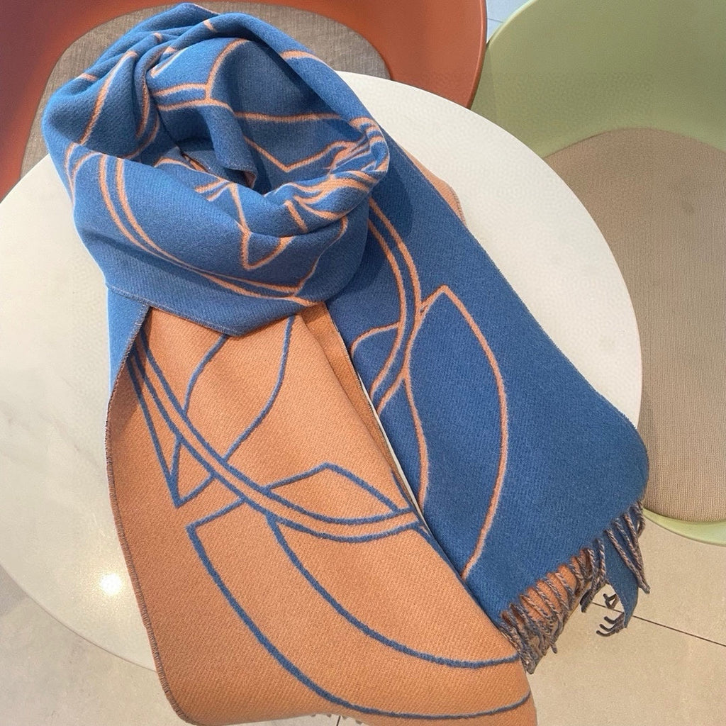 HERMES CASAQUE ENTRELACS EQUESTRES 190 CM SCARF IN AZURE BLUE CASERE