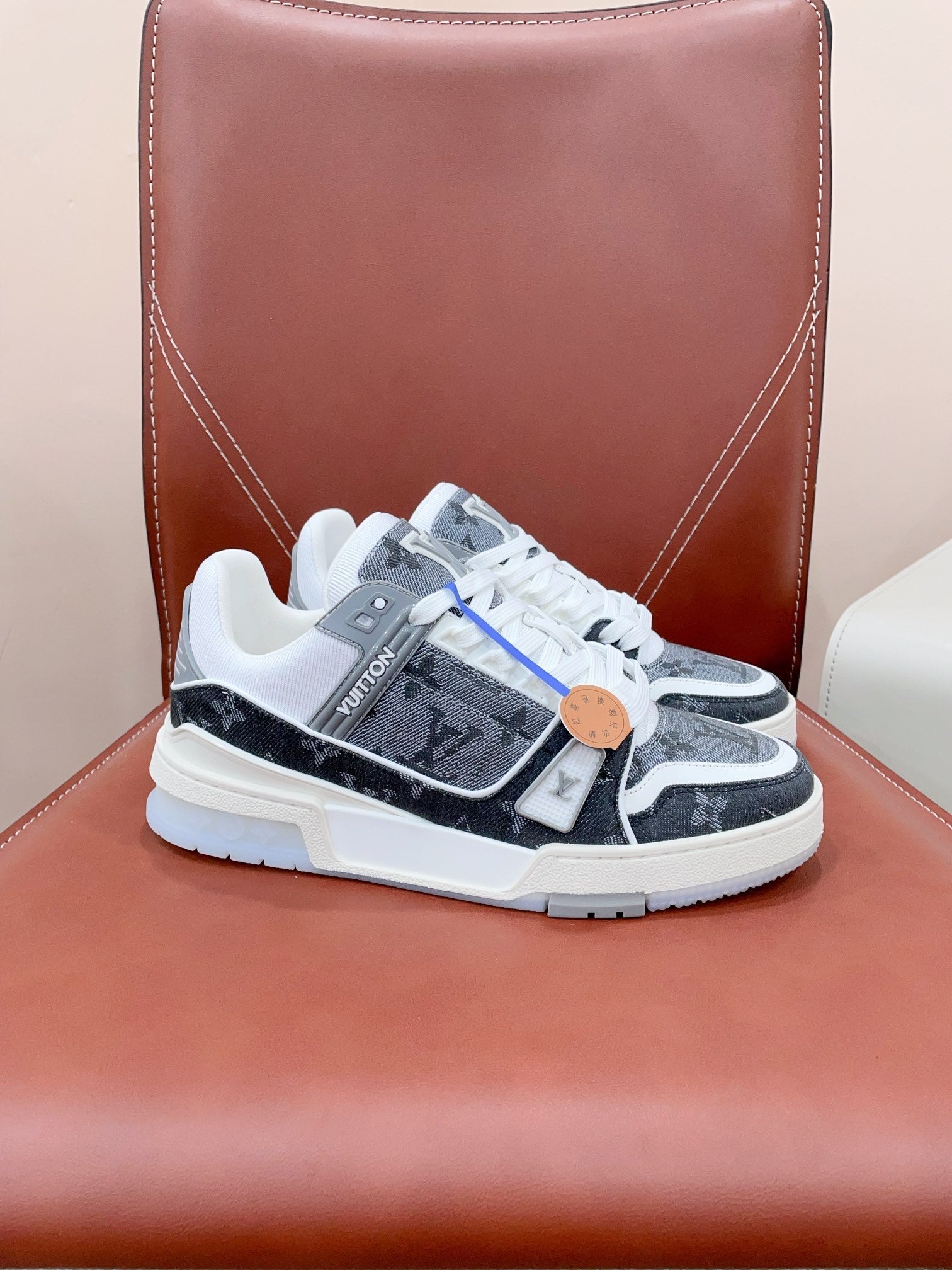 LOUIS VUITTON LV TRAINER SNEAKER IN DOVE GRAY MONOGRAM DENIM