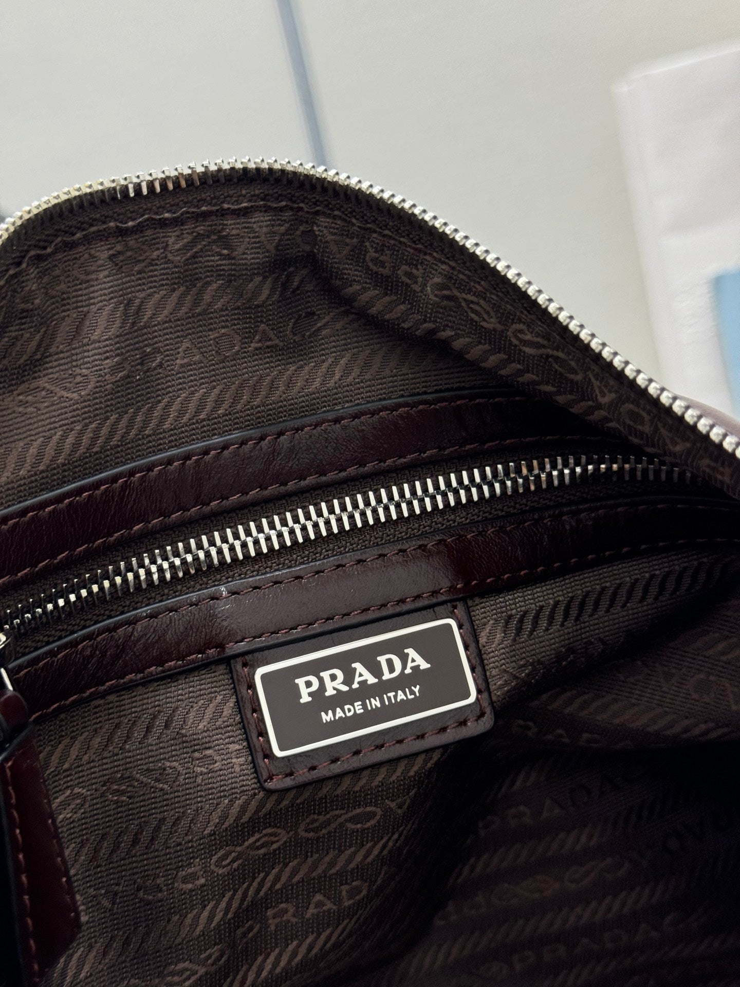 PRADA 25S SHOULDER BAG 35 IN RK BROWN CALFSKIN SILVER HARDWARE
