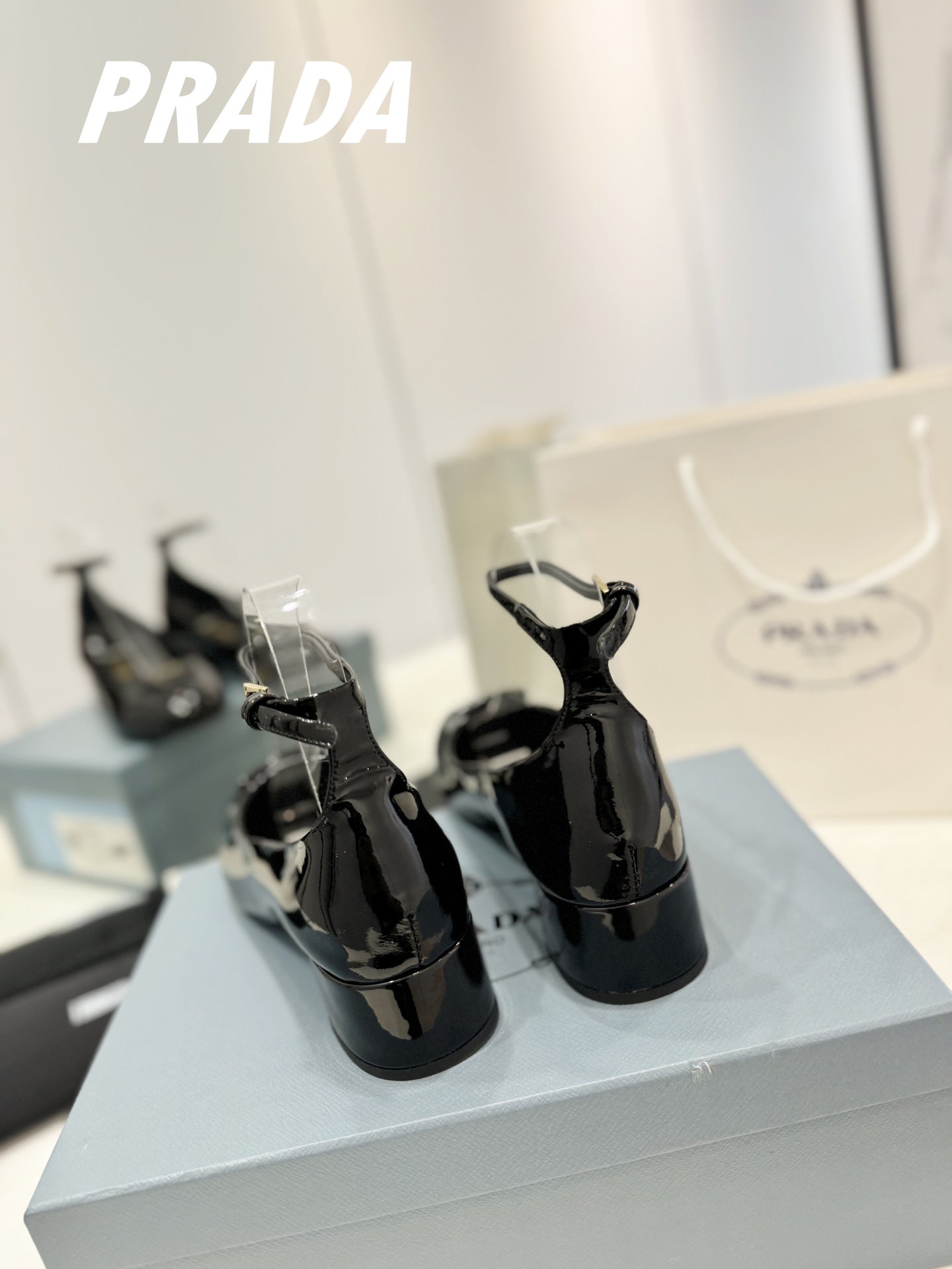 PRADA NAPPA MARY JANE PUMPS GLOSSY BLACK LAMBSKIN