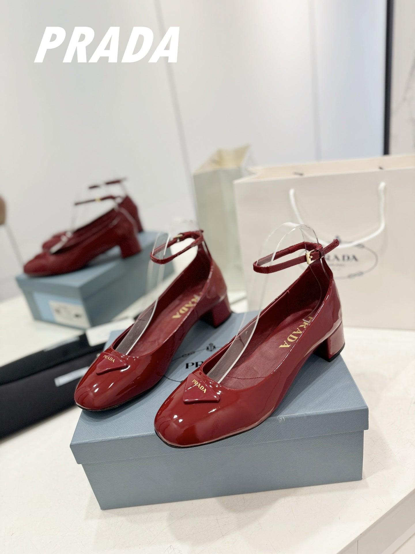 PRADA NAPPA MARY JANE PUMPS JAM LAMBSKIN