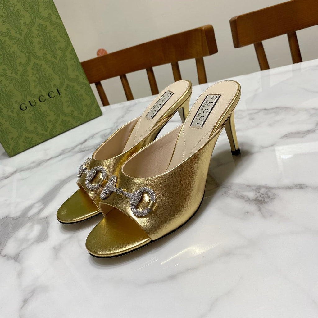 GUCCI 26S HORSEBIT HIGH-HEELED SANDALS 80 MM IN GOLD CALFSKIN