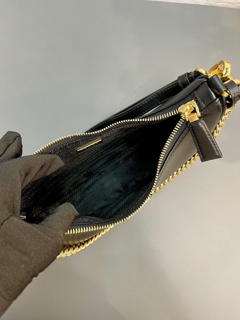 PRADA HOBO BAG 23 IN BLACK SMOOTH NAPPA LAMBSKIN GOLD HARDWARE