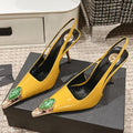 LOUIS VUITTON DUNE HIGH 10 CM SLINGBACK PUMPS IN CLASSIC YELLOW PATENT LEATHER WITH CRYSTAL