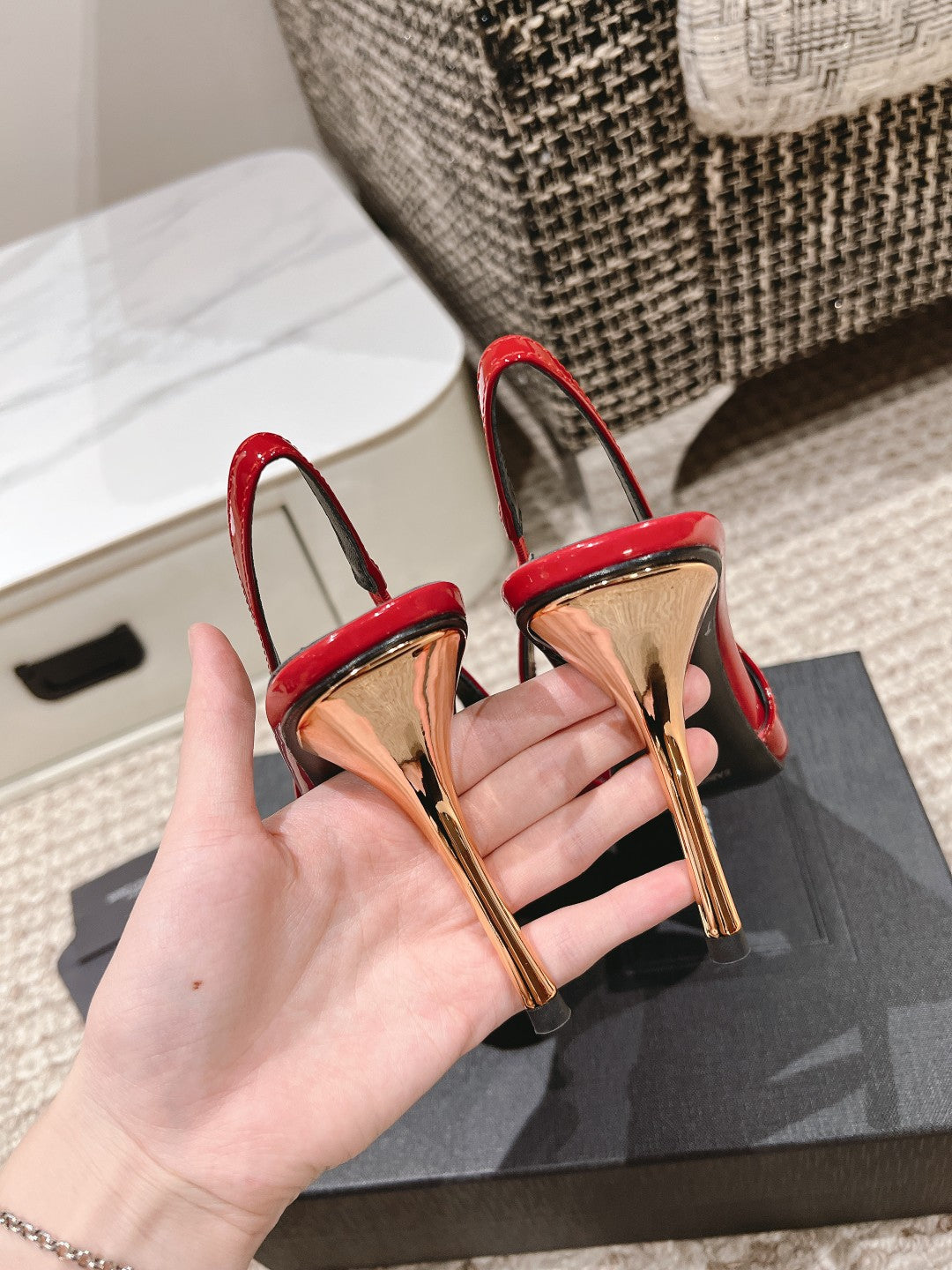 LOUIS VUITTON DUNE HIGH 10 CM SLINGBACK PUMPS IN RUBY RED PATENT LEATHER WITH CRYSTAL