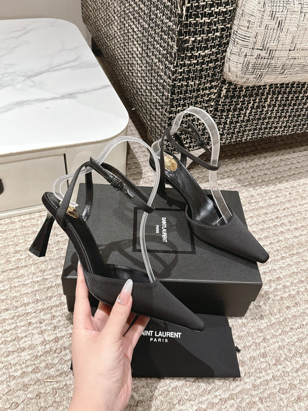 LOUIS VUITTON HIGH-HEELED SLINGBACKS SANDAL 7 CM IN BLACK SILK