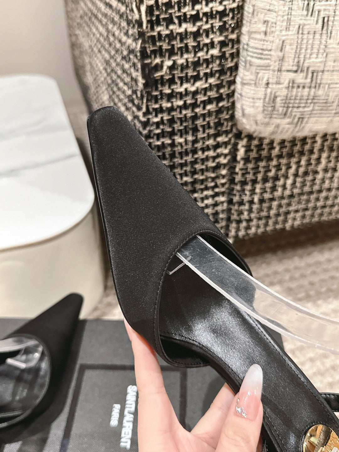 LOUIS VUITTON HIGH-HEELED SLINGBACKS SANDAL 7 CM IN BLACK SILK
