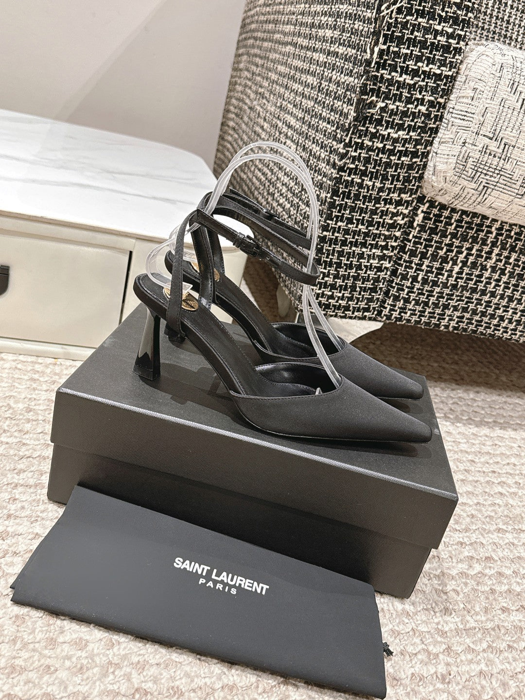 LOUIS VUITTON HIGH-HEELED SLINGBACKS SANDAL 7 CM IN BLACK SILK