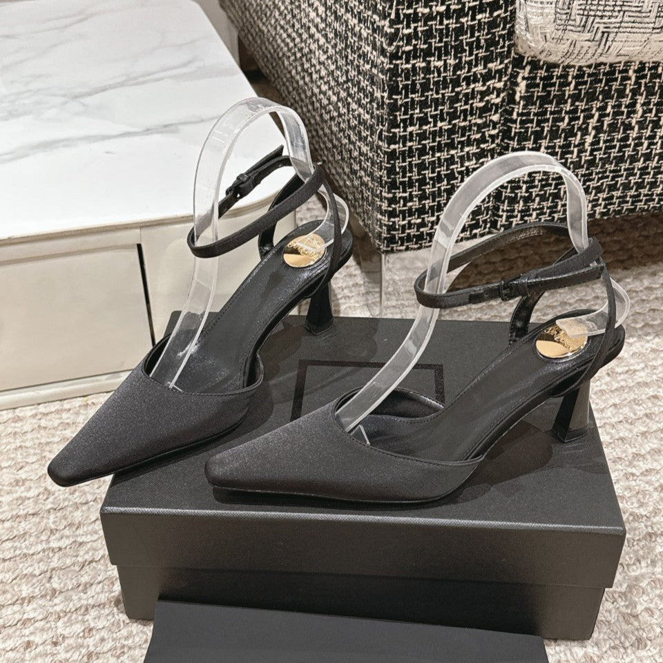 LOUIS VUITTON HIGH-HEELED SLINGBACKS SANDAL 7 CM IN BLACK SILK